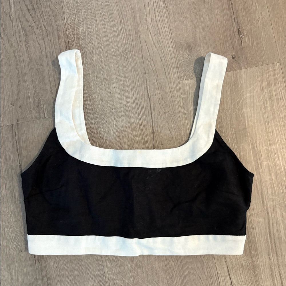 Reformation Robbie Linen Top Size 4 LIKE NEW Black/White - Picture 5 of 8